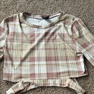 Rue21 Plaid Long Sleeve Top - Beige and Pink